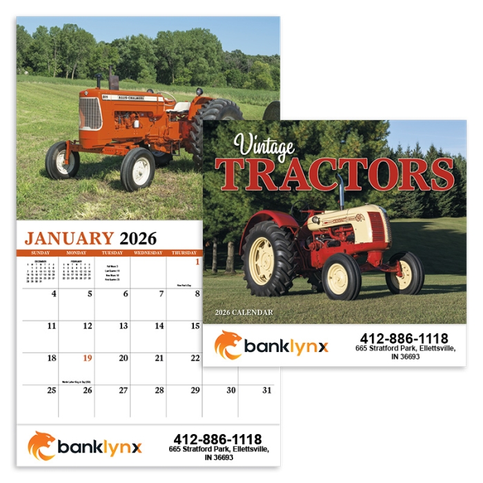 Personalized Vintage Tractors Appointment Stapled Wall Calendars